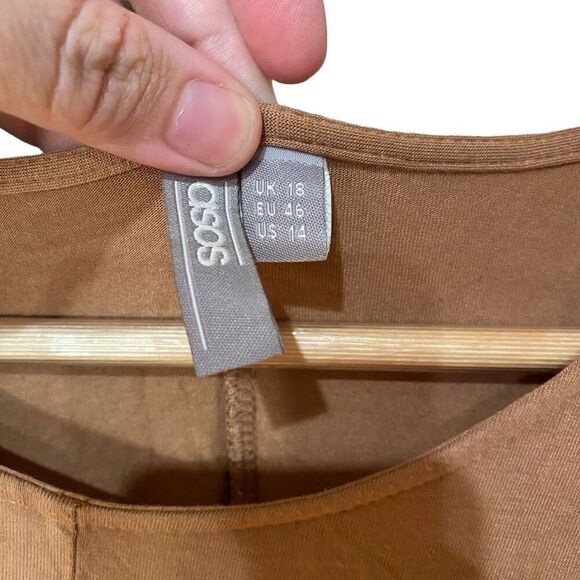 ASOS size 14 brown short sleeve shirt stretch long length - Picture 5 of 5